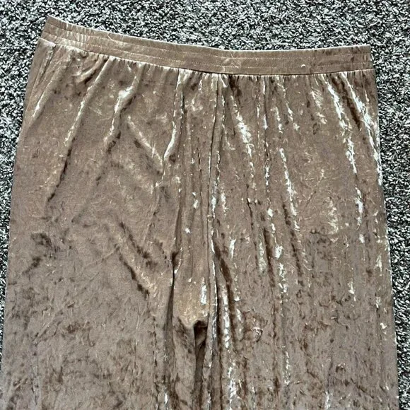 Y2K Gold Velvet Velour Wide Leg Pants Womens L Couture Metallic Shiny Feminine - Picture 7 of 7